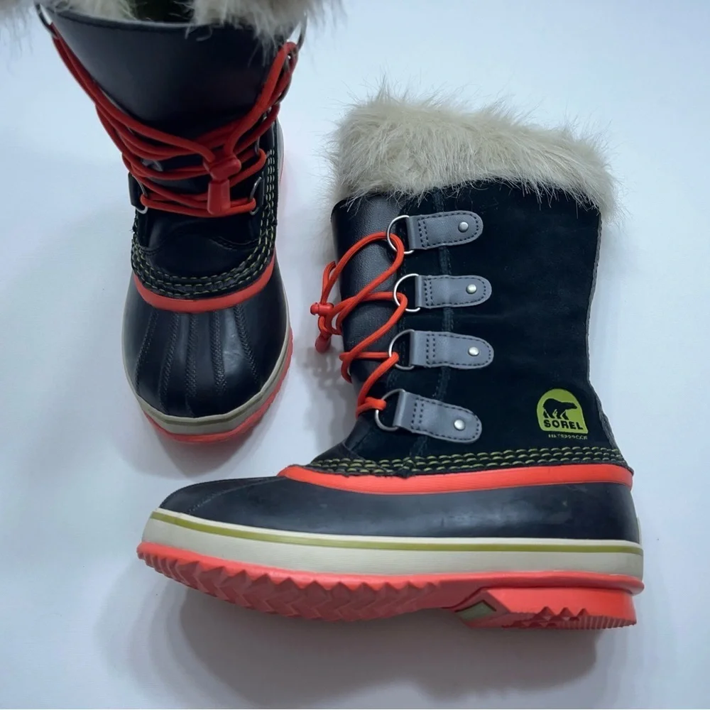 Sorel Waterproof Snow Boots Womens Size 5 Black Red Joan Of Arctic Warm Lined